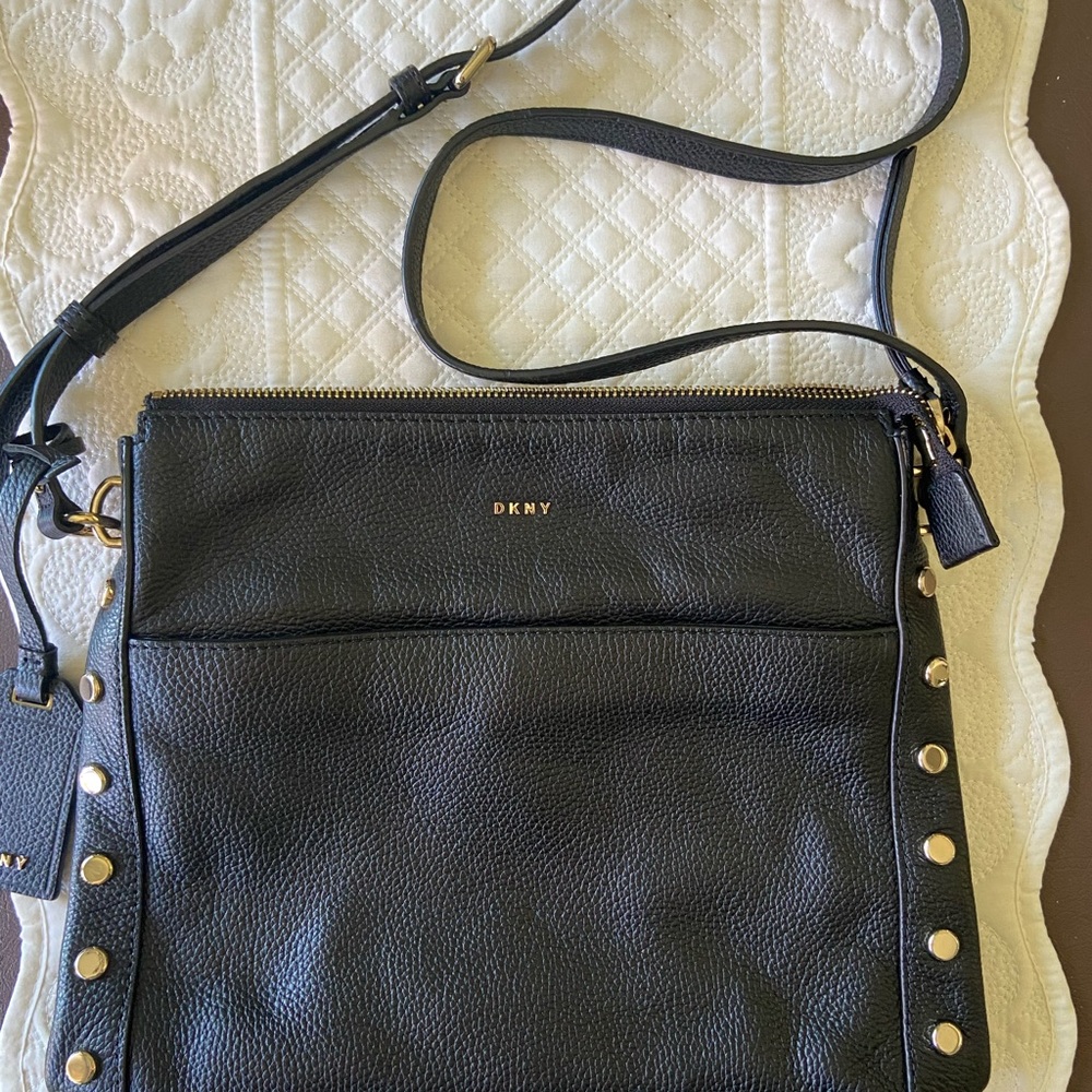 DKNY Navy Crossbody Bag with Gold Accents